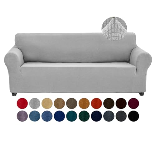 Joccun Stretch Couch Cover Slipcovers, 1-Piece Sofa Covers for 3 Cushion Couch Spandex Jacquard Washable Furniture Protector Cover for Living Room,Kids,Pets(Sofa,Silver) - Image 1