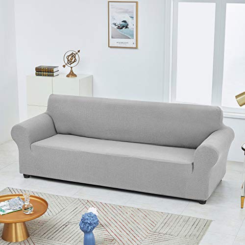 Joccun Stretch Couch Cover Slipcovers, 1-Piece Sofa Covers for 3 Cushion Couch Spandex Jacquard Washable Furniture Protector Cover for Living Room,Kids,Pets(Sofa,Silver) - Image 4