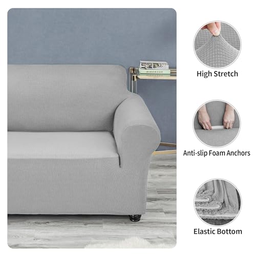 Joccun Stretch Couch Cover Slipcovers, 1-Piece Sofa Covers for 3 Cushion Couch Spandex Jacquard Washable Furniture Protector Cover for Living Room,Kids,Pets(Sofa,Silver) - Image 5