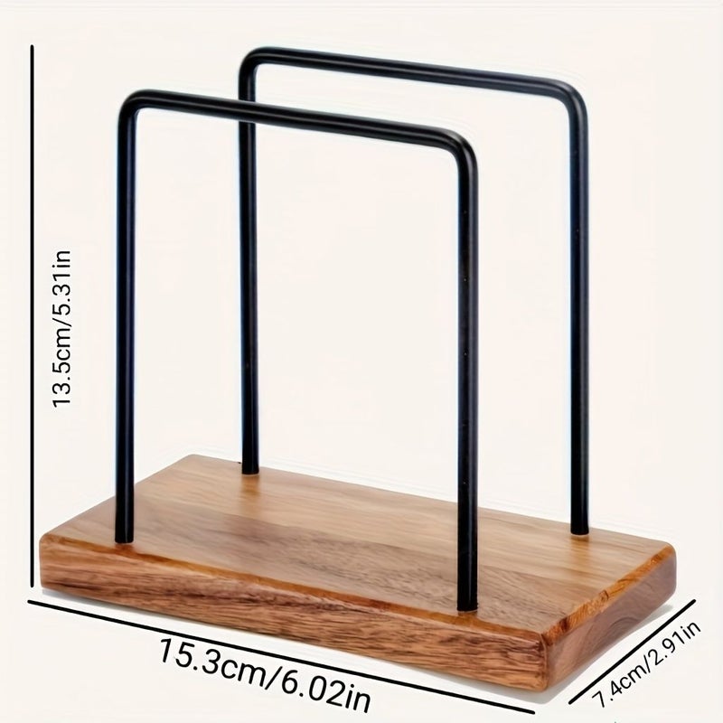 Stainless Steel Napkin Holder With Solid Wood Base Set For Bathroom Living Room Countertop - Image 3