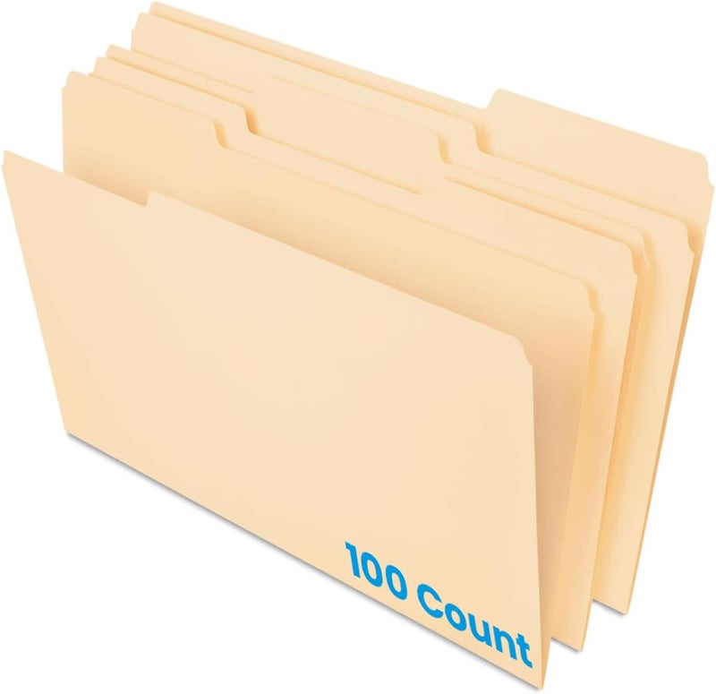 Pendaflex Manila Legal Size File Folders - 1/3-Cut Tabs in Left, Center, Right Positions for Easy Labeling - Manila Folders Ideal for Office, Home Office & Filing Cabinets, 100 Folders (Pack of 1) - Image 1