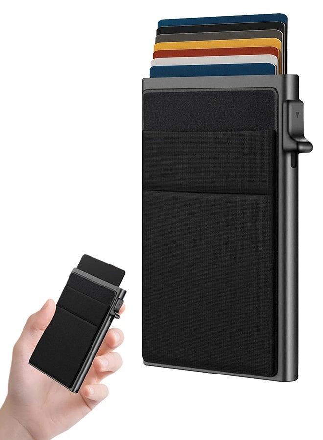 Men's Slim Metal Wallet, Shielding Minimalist Pop-Up Card Holder, with Elastic Pocket for Cash and Coins - Image 1