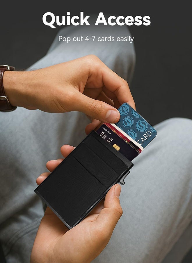 Men's Slim Metal Wallet, Shielding Minimalist Pop-Up Card Holder, with Elastic Pocket for Cash and Coins - Image 5