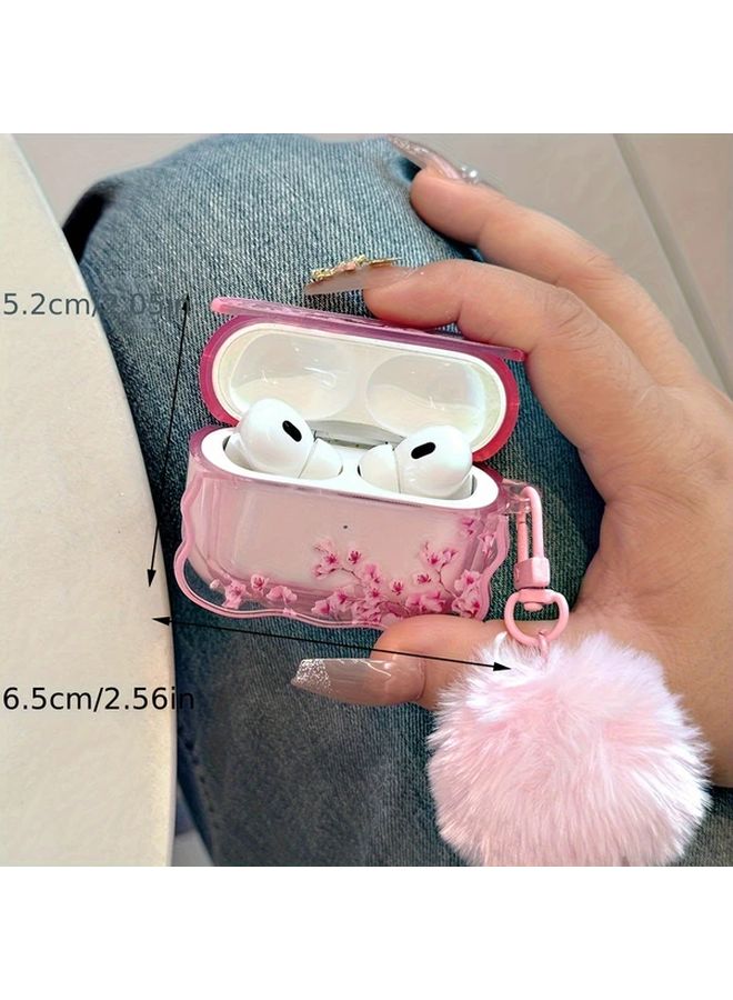 Pink Floral Lace Foundation Cherry Blossom Protective Case For Airpods 1 2 With Pom Pom Pendant - Image 3