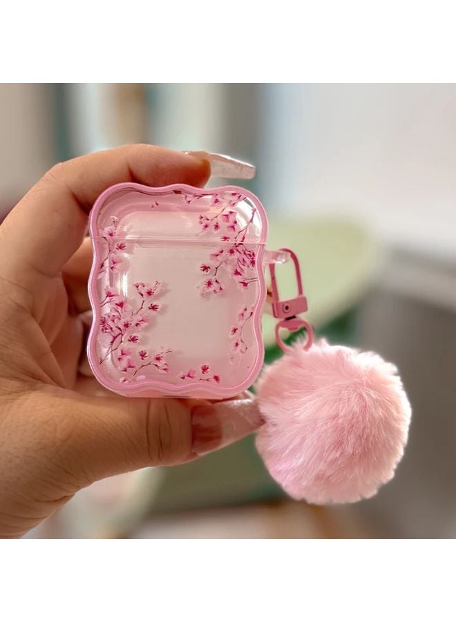 Pink Floral Lace Foundation Cherry Blossom Protective Case For Airpods 1 2 With Pom Pom Pendant - Image 2