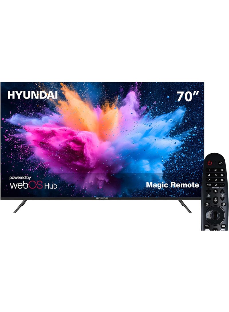 هيونداي تلفزيون هيونداي الذكي LED بدقة UHD 4K بدون إطار، مقاس 70 بوصة، مزود برسيفير مدمج، لون أسود - L70HYNDA650 - Image 2