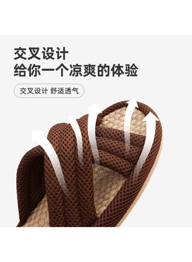 Xggc Linen Slippers For Men And Women, Summer Thick-soled All-season Indoor Breathable Non-slip Cross-strap Slippers, Pink, M