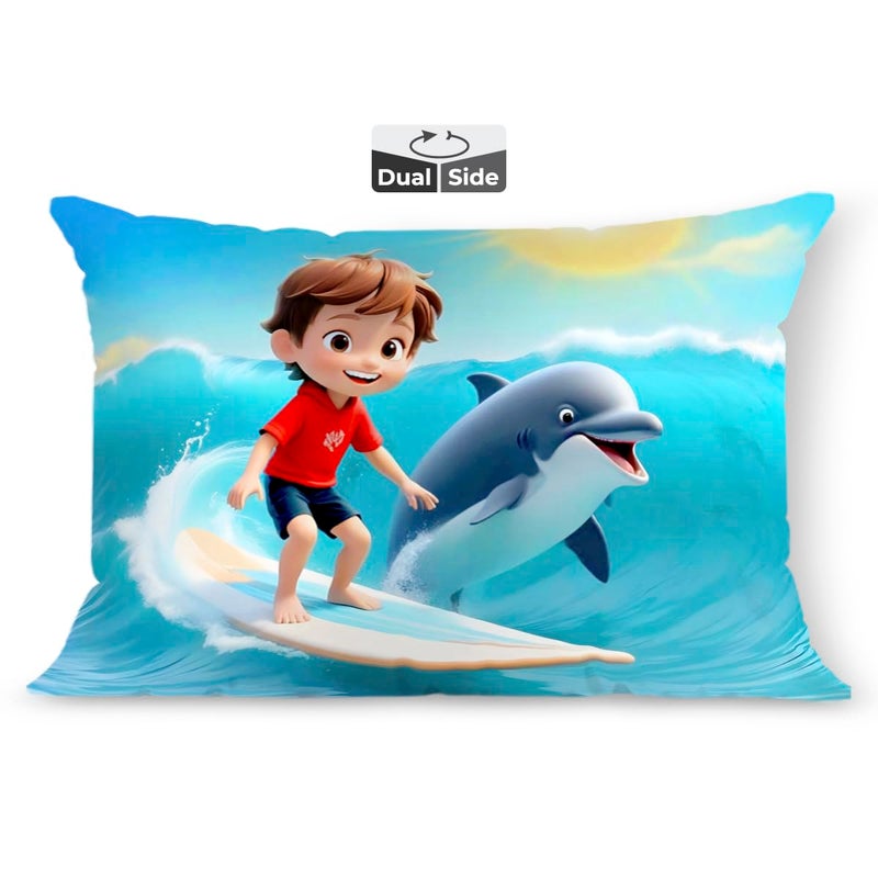 Brizberry Baby Kids Pillow Cushion for 3 Years to 8 Years Super Soft Fabric Dolphin Animal Cartoon Prints 12x18 inches inches Design 9