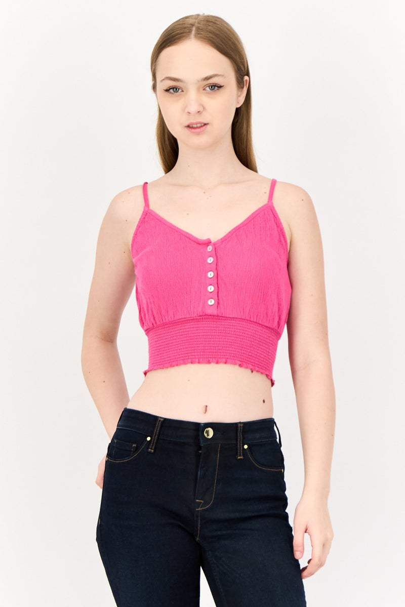 ONLY Women V Neck Sleeveless Textured Tank Top, Fuchsia Pink - Image 1
