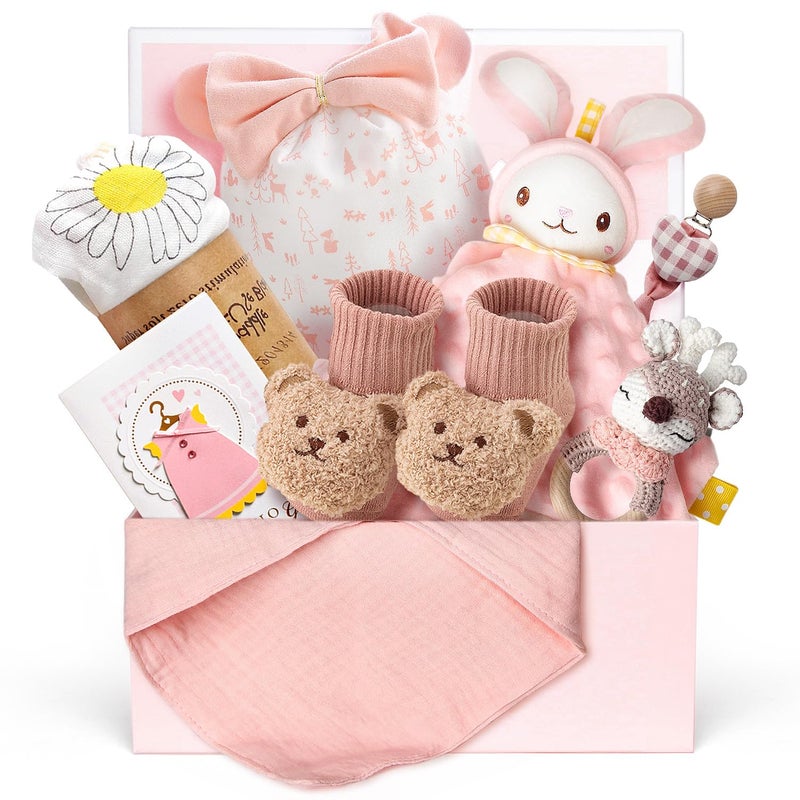 Strawberry Fairy 10 PCS Baby Gift Set for Girls, Newborn Essentials Stuff Baby Girl Gifts, Baby Girl Gift Basket, Gender Reveal Gifts Basket with Rattle Swaddle Blanket - Image 1