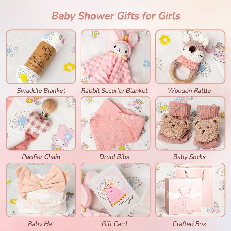 Strawberry Fairy 10 PCS Baby Gift Set for Girls, Newborn Essentials Stuff Baby Girl Gifts, Baby Girl Gift Basket, Gender Reveal Gifts Basket with Rattle Swaddle Blanket - Image 2