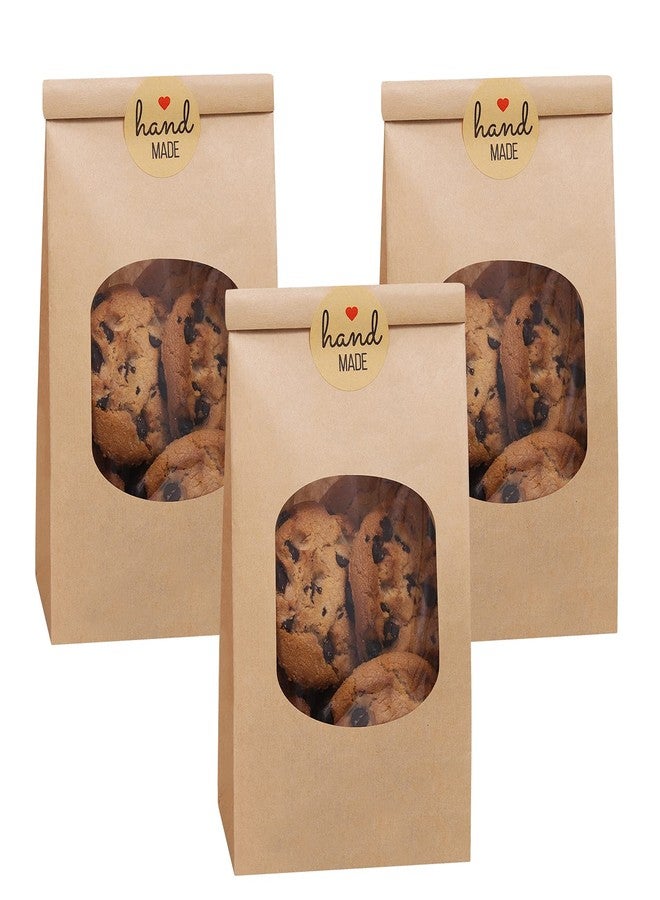 Eupako 3.54x2.36x6.7" Bakery Bags with Window 50 PCS Brown Tin Tie Tab Lock Bags Kraft Paper Bags for Cookies, Coffee, Included 50 PCS Handmade Stickers - Image 1