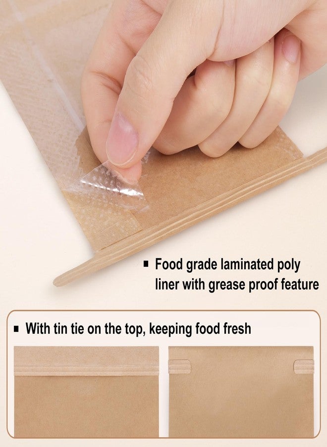 Eupako 3.54x2.36x6.7" Bakery Bags with Window 50 PCS Brown Tin Tie Tab Lock Bags Kraft Paper Bags for Cookies, Coffee, Included 50 PCS Handmade Stickers - Image 3