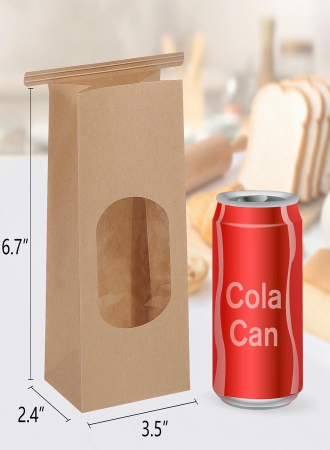 Eupako 3.54x2.36x6.7" Bakery Bags with Window 50 PCS Brown Tin Tie Tab Lock Bags Kraft Paper Bags for Cookies, Coffee, Included 50 PCS Handmade Stickers - Image 2