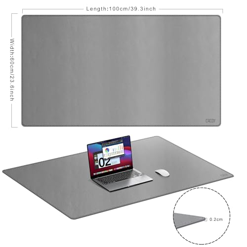 Cacoy 40" x 24" PU Leather Moues Pad for Desk, XXL Large Computer Desk Pad Blotters for Keyboard and Mouse, Waterproof Desk Mat Protector for Office and Home (Grey) - Image 3