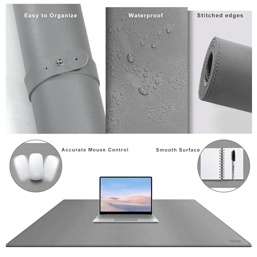 Cacoy 40" x 24" PU Leather Moues Pad for Desk, XXL Large Computer Desk Pad Blotters for Keyboard and Mouse, Waterproof Desk Mat Protector for Office and Home (Grey) - Image 5