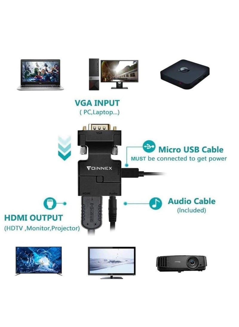 Generic - Phoenix VGA to HDMI Adapter with 1080P Audio Output Source for PC TV/Monitor Active Male Female Video Input Connector for Laptop, Computer and Projector Number of Ports: 4 - Image 1