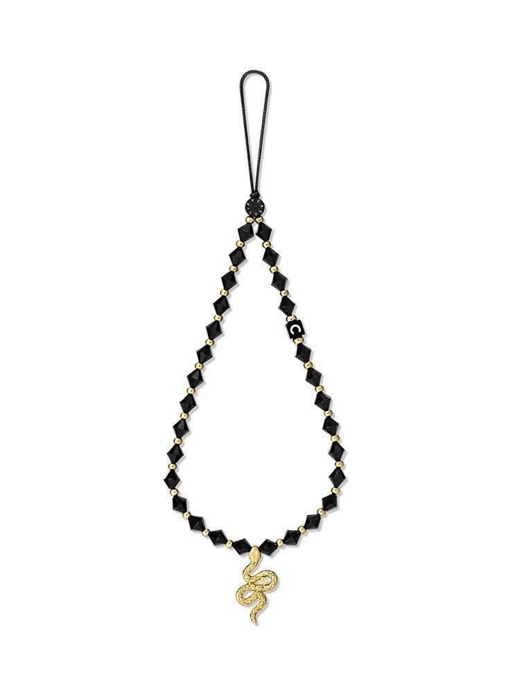 Casetify Gold Snake Black Square Bead Phone Charm Strap, Black Crystal Square Beaded Wrist Lanyard with Golden Snake Pendant, Cool Gothic Fashion Mini Phone Wrist Chain - Image 5