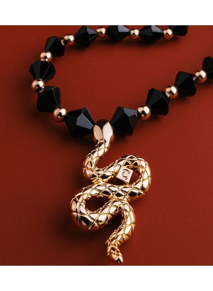 Casetify Gold Snake Black Square Bead Phone Charm Strap, Black Crystal Square Beaded Wrist Lanyard with Golden Snake Pendant, Cool Gothic Fashion Mini Phone Wrist Chain - Image 4