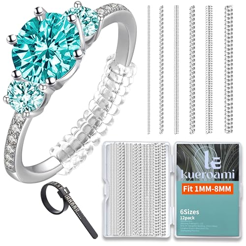Kueroami Ring Size Adjuster for Loose Rings, 12 Pack 6 Sizes, Silicone Invisible Coil Wrap, Tightener for Women and Men (Clear) - Image 1