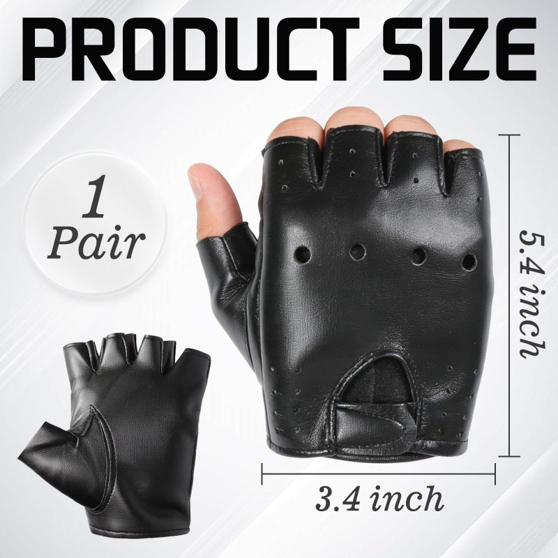 Ayzylpth Classic Black Fingerless Motorcycle Gloves - PU Leather Minimalist Biker Gloves for Men & Women, Non-Slip Palm, Comfort Fit for City Commute & Daily Riding (Fits Palm Width Up to 3.2â€) - Image 2