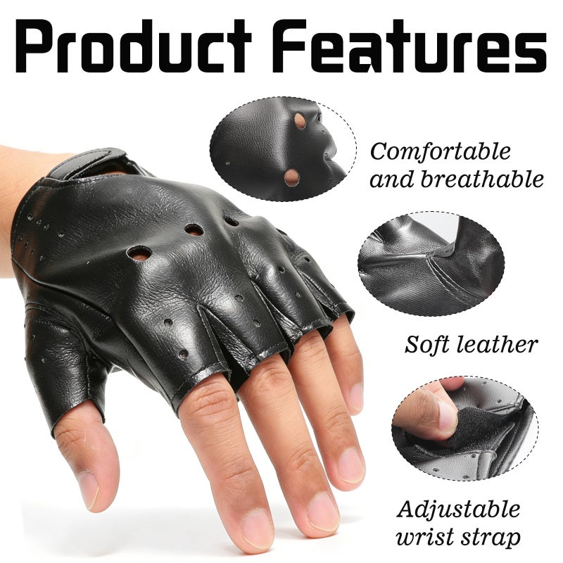 Ayzylpth Classic Black Fingerless Motorcycle Gloves - PU Leather Minimalist Biker Gloves for Men & Women, Non-Slip Palm, Comfort Fit for City Commute & Daily Riding (Fits Palm Width Up to 3.2â€) - Image 3