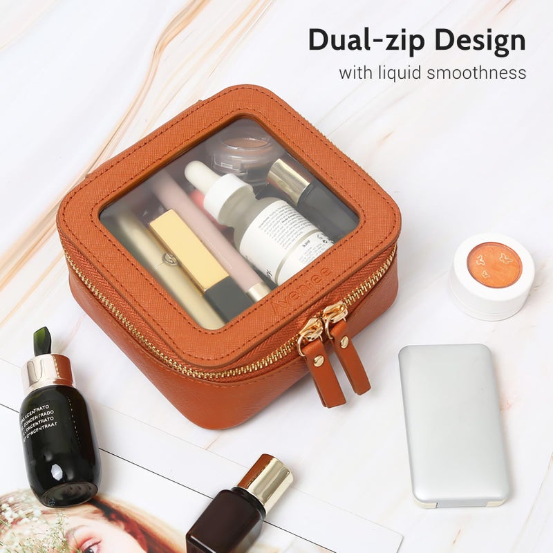 Aveniee Clear Makeup Bag, Travel Toiletry Case for Women, Cosmetic Pouch with Zippers, Car Storage Organizer for Essentials,Brown,Medium Classic - Image 3
