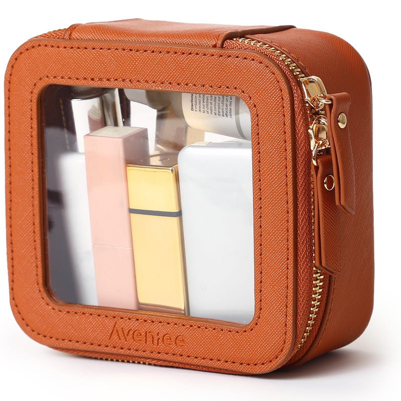 Aveniee Clear Makeup Bag, Travel Toiletry Case for Women, Cosmetic Pouch with Zippers, Car Storage Organizer for Essentials,Brown,Medium Classic - Image 1