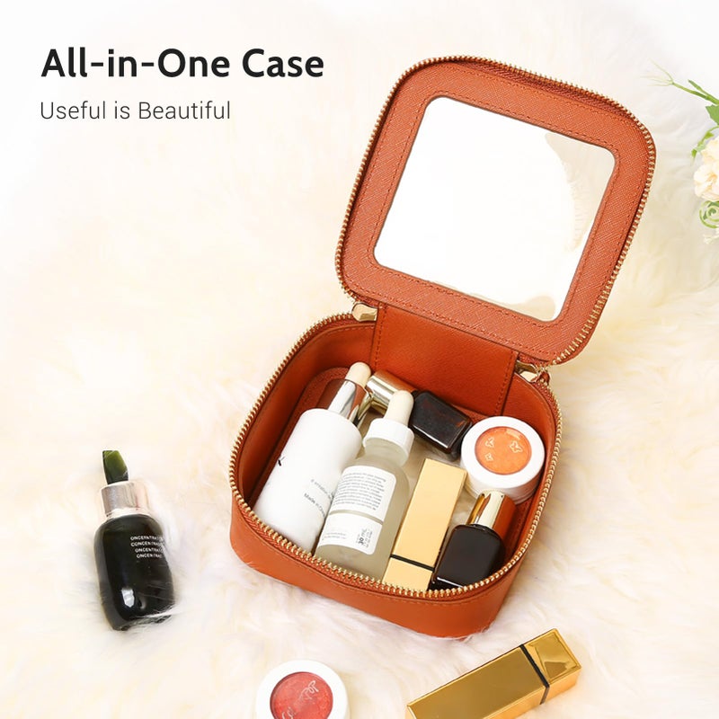 Aveniee Clear Makeup Bag, Travel Toiletry Case for Women, Cosmetic Pouch with Zippers, Car Storage Organizer for Essentials,Brown,Medium Classic - Image 2