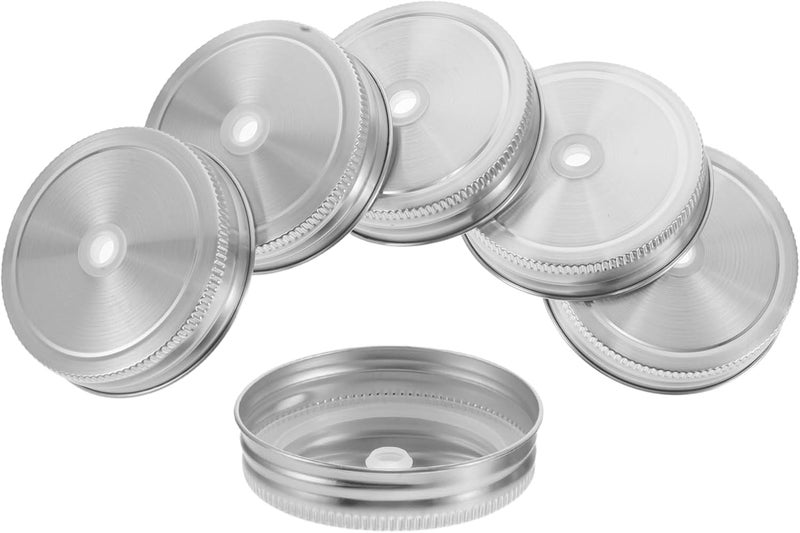 DOITOOL 6pcs Mason Jar Straw Lids Wide Mouth Replacement Caps with Straw Hole, Leak Proof Tinplate round Lids 70mm, Easy to Clean for Drinking and Kitchen Seasoning Storage - Image 1