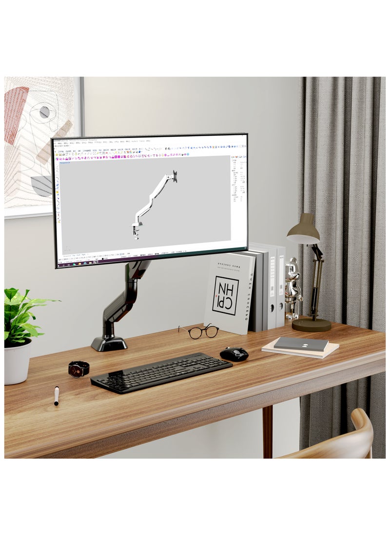 DEWINNER - Single Monitor Arm with Gas Spring Arm, Swivel Adjustable in All Directions for 13"-32" Screens Vesa75/100mm with Clamps and Grommet Mounting Base, Load Capacity 4.4-19.8 Lbs (2-9 Kg) - Image 1