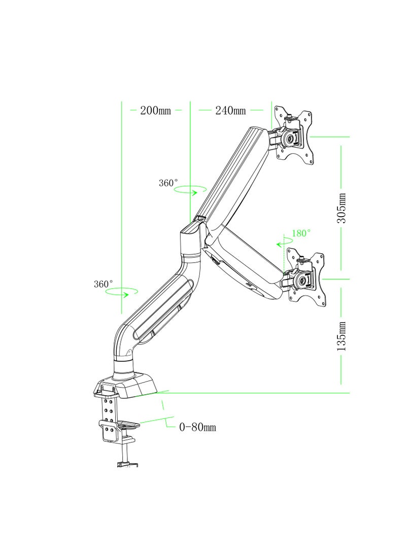 DEWINNER - Single Monitor Arm with Gas Spring Arm, Swivel Adjustable in All Directions for 13"-32" Screens Vesa75/100mm with Clamps and Grommet Mounting Base, Load Capacity 4.4-19.8 Lbs (2-9 Kg) - Image 1