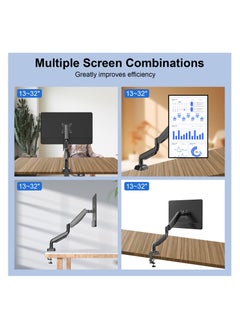 DEWINNER Single Monitor Arm with Gas Spring Arm, Swivel Adjustable in All Directions for 13"-32" Screens Vesa75/100mm with Clamps and Grommet Mounting Base, Load Capacity 4.4-19.8 Lbs (2-9 Kg)  - Image 5