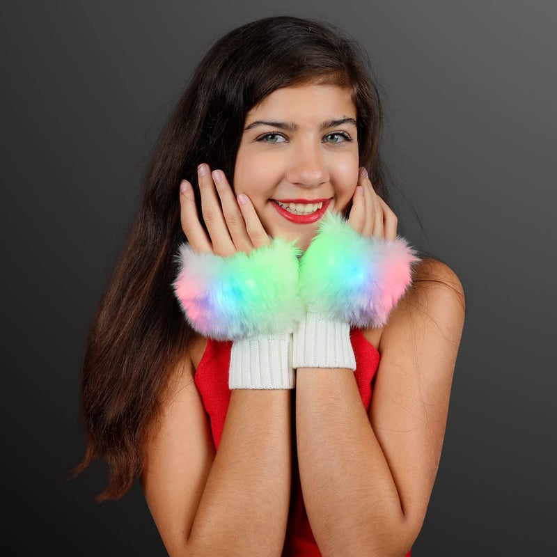 FlashingBlinkyLights Light Up Fuzzy Fingerless LED Glow Gloves - Image 5