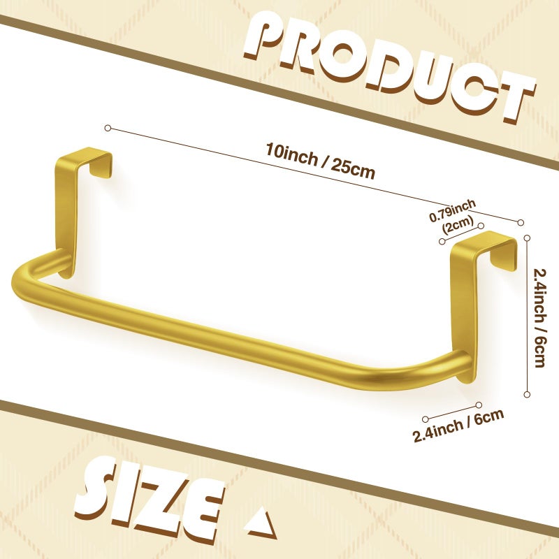 Patelai 2 Pieces Metal Towel Bar Kitchen Cabinet Steel Towel Rack Bar for Hanging on Inside or Outside of Doors, Home Kitchen Bathroom(Gold) - Image 2