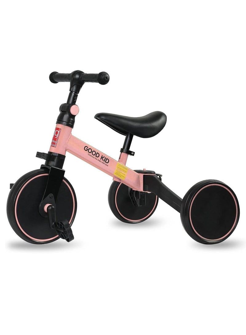 DIGI CORE 4 in 1 Kids Balance Bike Kids Tricycles For 1-4 Years, Toddlers Trike With Adjustable Seat Indoor Outdoor Ride-On Toy For Boys & Girls Perfect Kids First Birthday Gifts Toddler Bike Pink - Image 1