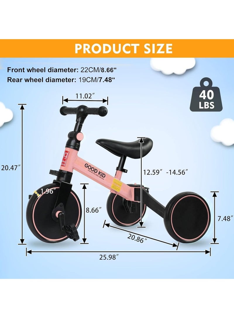 DIGI CORE 4 in 1 Kids Balance Bike Kids Tricycles For 1-4 Years, Toddlers Trike With Adjustable Seat Indoor Outdoor Ride-On Toy For Boys & Girls Perfect Kids First Birthday Gifts Toddler Bike Pink - Image 2