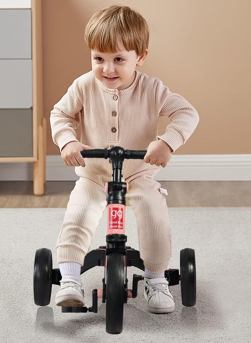 DIGI CORE 4 in 1 Kids Balance Bike Kids Tricycles For 1-4 Years, Toddlers Trike With Adjustable Seat Indoor Outdoor Ride-On Toy For Boys & Girls Perfect Kids First Birthday Gifts Toddler Bike Pink - Image 3