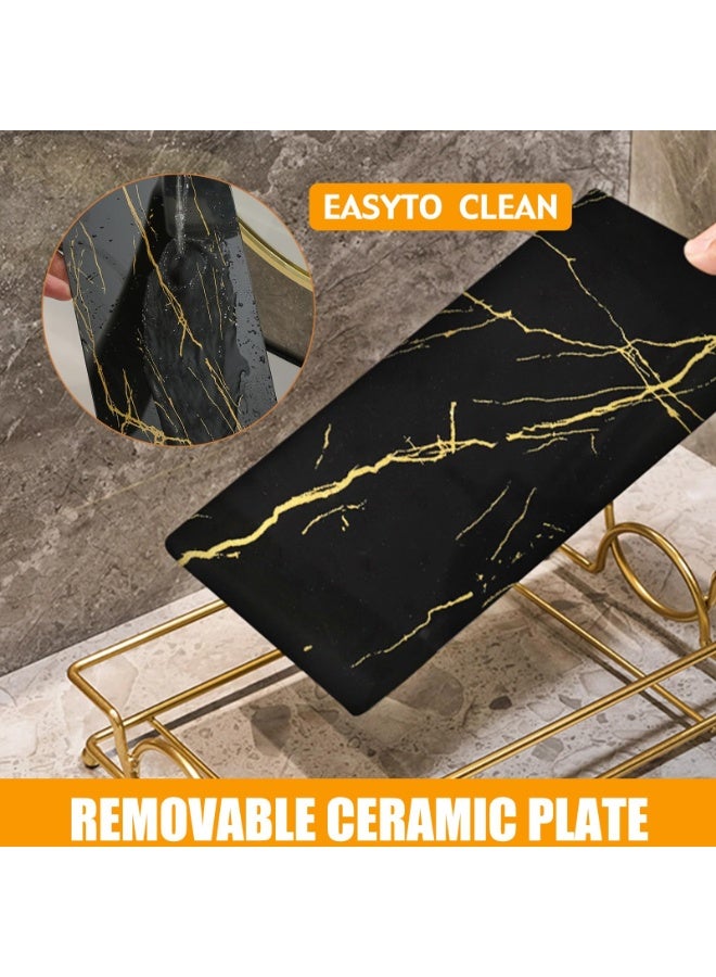 عربست صينية تزيين، صينية فاخرة للحمام، حامل منظم للعطور الزجاجي، صواني تزيين زخرفية لعرض مستحضرات التجميل والعناية بالبشرة للحمام وغرفة النوم (أسود ذهبي) - Image 5