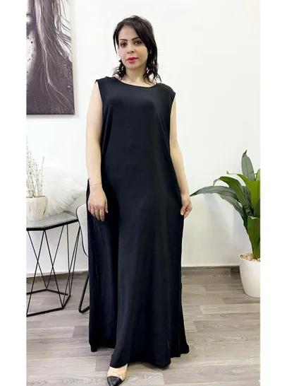 فاشون لاين Fashionline كم دائري الرقبة أقل فوستان أسود