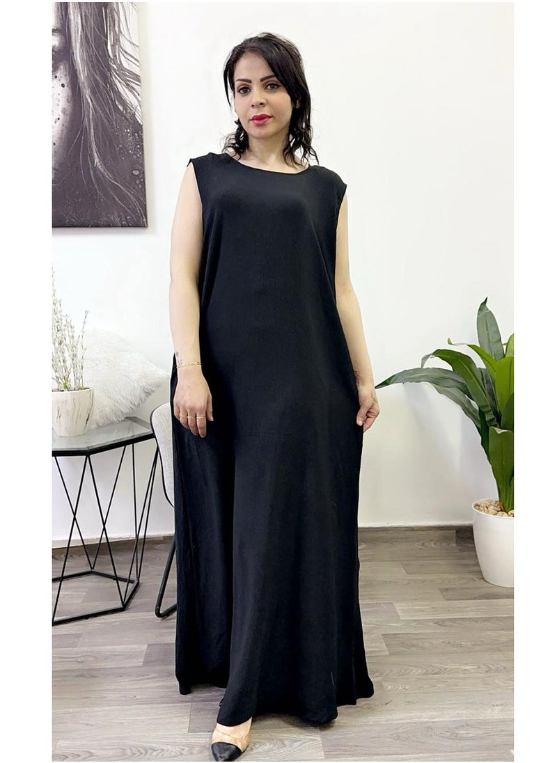 فاشون لاين - Fashionline كم دائري الرقبة أقل فوستان أسود - Image 1