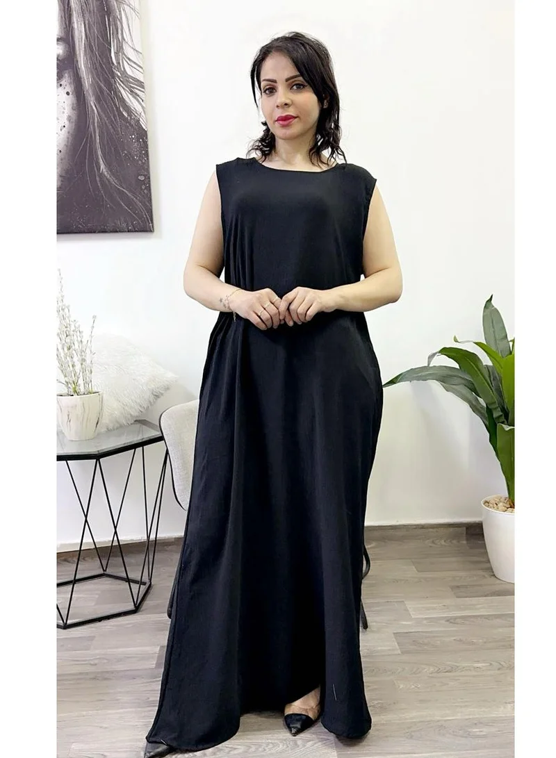 فاشون لاين Fashionline كم دائري الرقبة أقل فوستان أسود