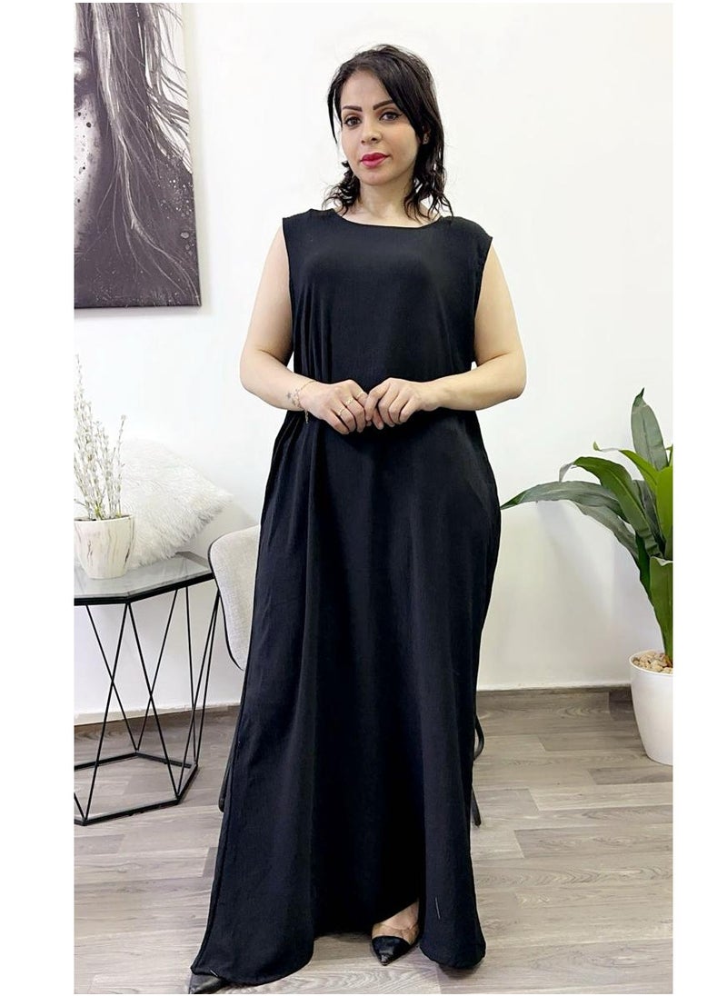 فاشون لاين - Fashionline كم دائري الرقبة أقل فوستان أسود - Image 1