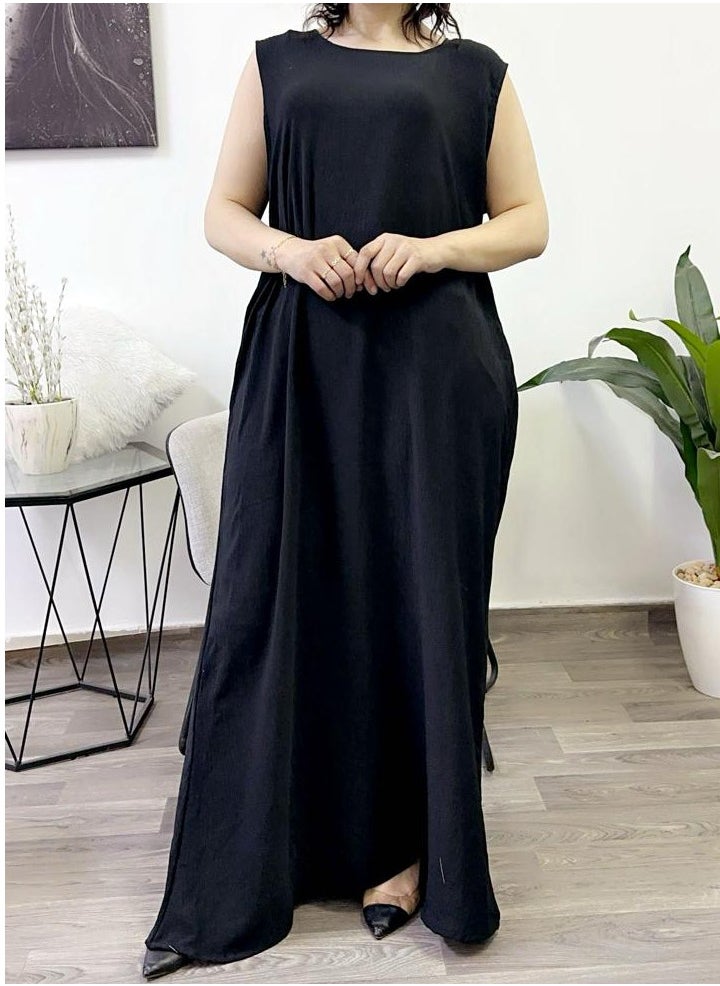 فاشون لاين - Fashionline كم دائري الرقبة أقل فوستان أسود - Image 1