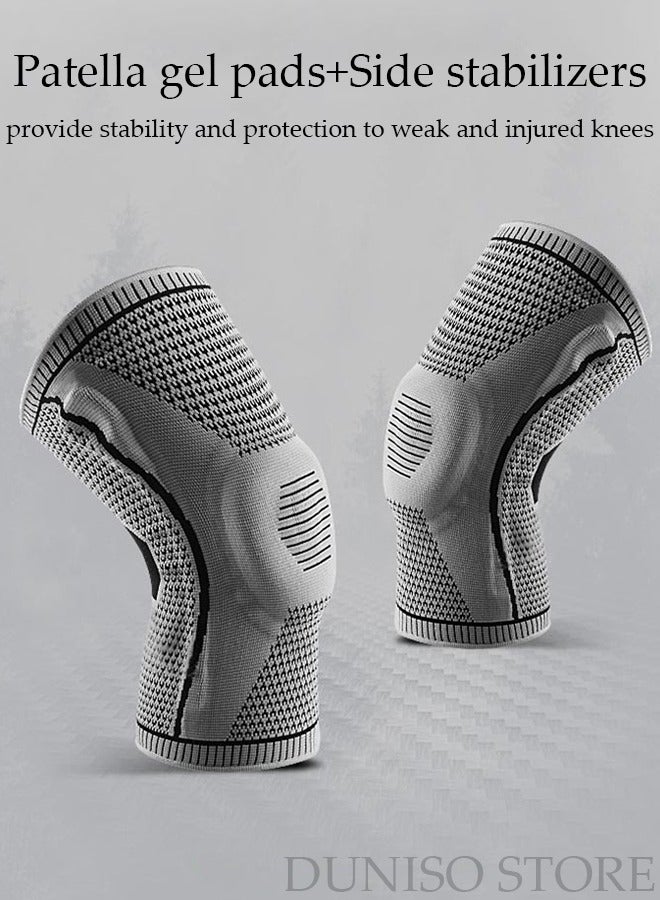 DUNISO 2 Piece Knee Pad Knee Brace with Side Stabilizers and Patella Gel Pads Adjustable Compression Knee Support Braces for Knee Pain Meniscus Tear ACL MCL Arthritis Joint Pain Relief Injury Recovery - Image 2