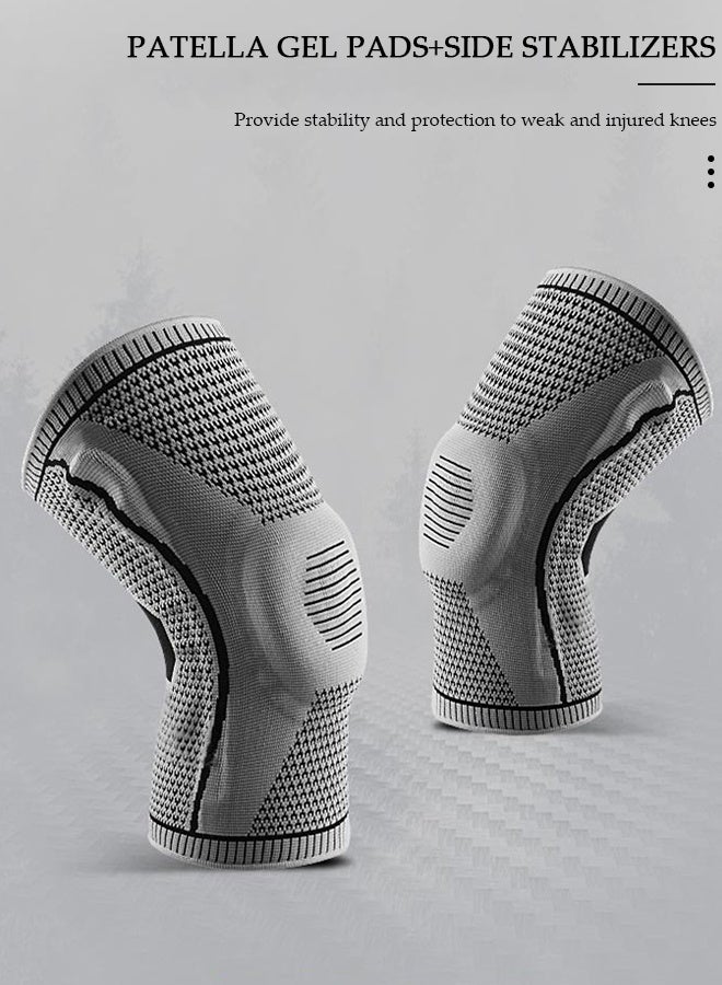 DUNISO 2 Piece Knee Pad Knee Brace with Side Stabilizers and Patella Gel Pads Adjustable Compression Knee Support Braces for Knee Pain Meniscus Tear ACL MCL Arthritis Joint Pain Relief Injury Recovery - Image 2