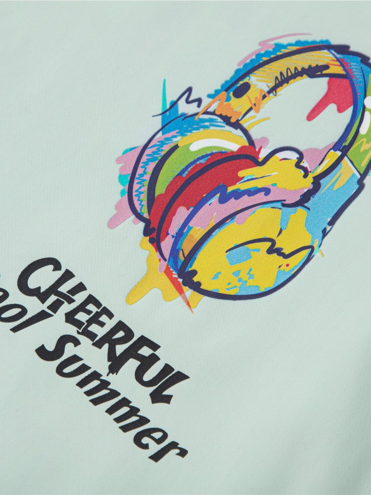 بالابالا تيشيرت بأكمام قصيرة - خامة بنمط منقوش مع طبعة أمامية وياقة دائرية للأولاد - Image 4