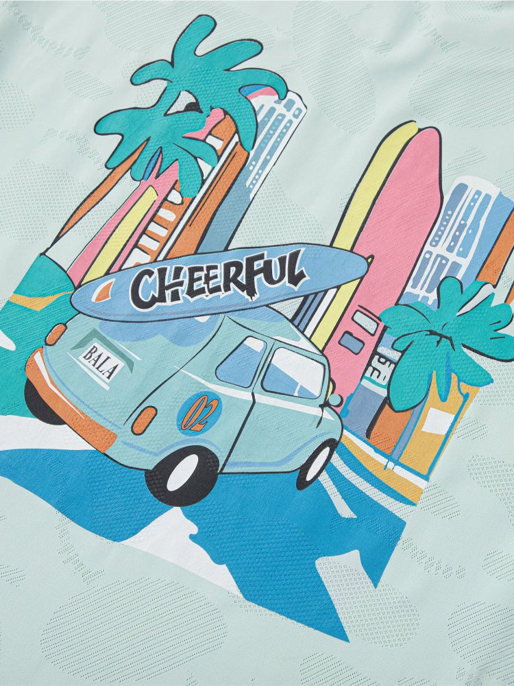 بالابالا تيشيرت بأكمام قصيرة - خامة بنمط منقوش مع طبعة أمامية وياقة دائرية للأولاد - Image 5