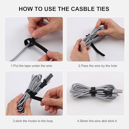 Nettbe Reusable Cable Ties, 126 PCS 8 Inches Adjustable Cord Straps Wire Organizer Cord Wrap and Hook Loop Cable Management - Image 4