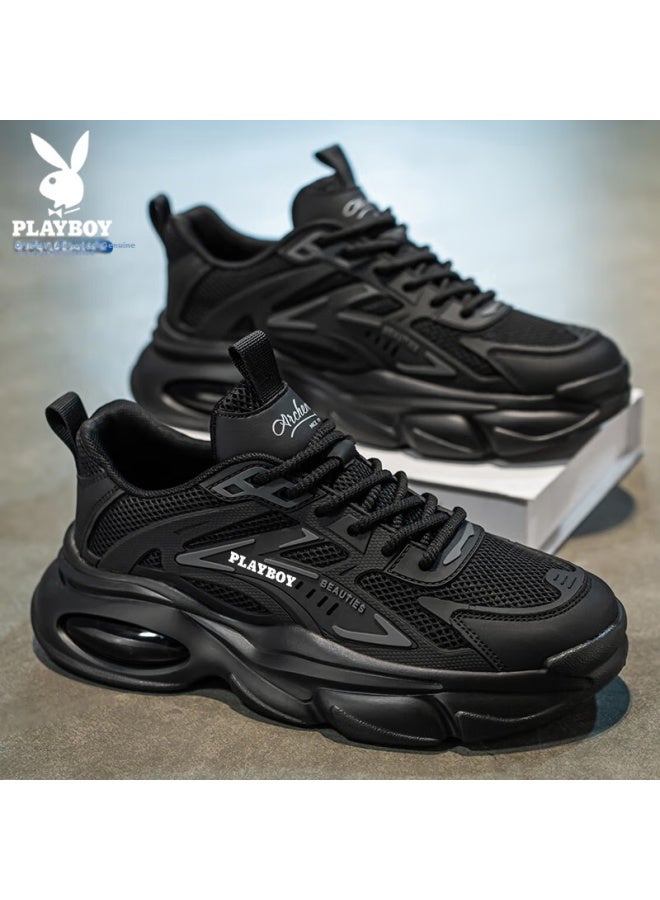 Playboy Dad Shoes For Men, Autumn And Winter Men's Shoes, Thick-soled Casual Air Cushion Sneakers, Fashionable Black, Size 40 - Image 1